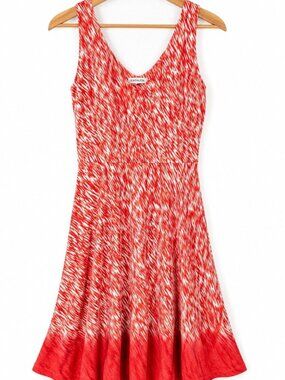 Athleta Women's XS Coral Orange White Fit Flare Sleeveless Knit Dress Stretch.